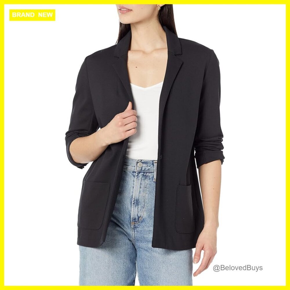 Relaxed Fit Ponte Blazer Long Sleeve Notch Collar Button Front